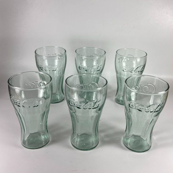 Vtg Coca Cola Coke Green Embossed Bell Shaped Juice Glasses Collectible Lot of 6 - Picture 5 of 14